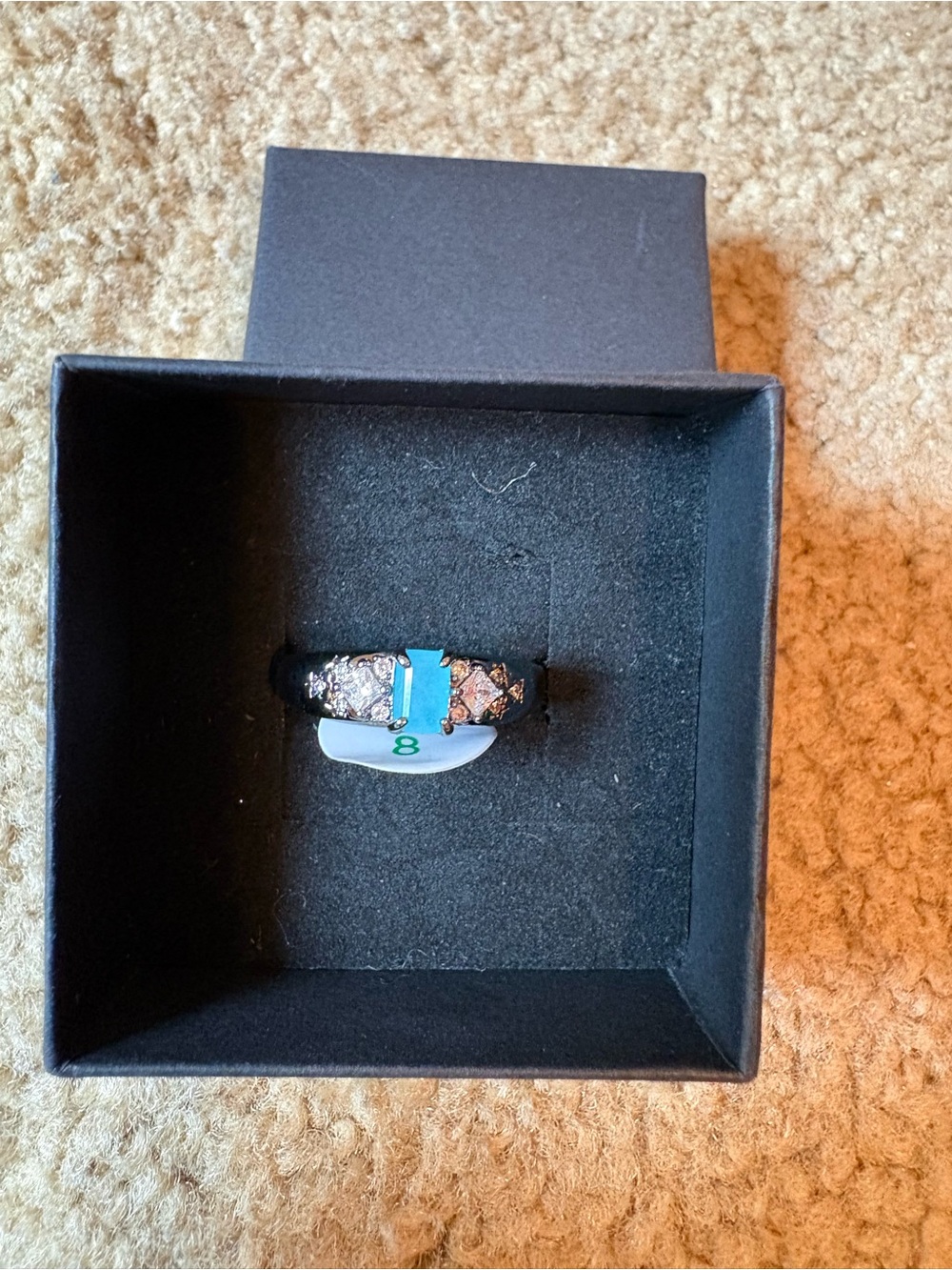 Black and Turquoise Women’s Ring with Rose Gold Accents size 8